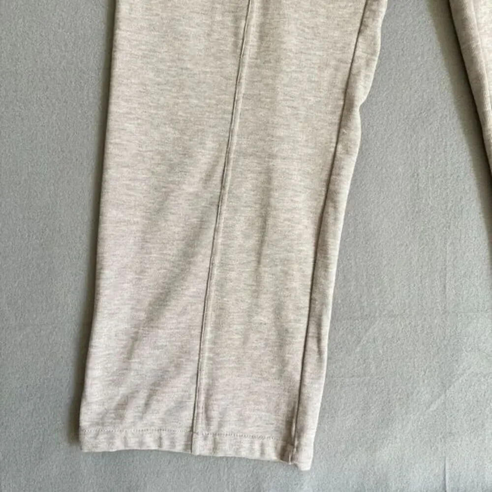 EVEREVE Womens L Beige Mini Rib Lounge Pants Sweatpants Pull-On Wide Leg Pockets
